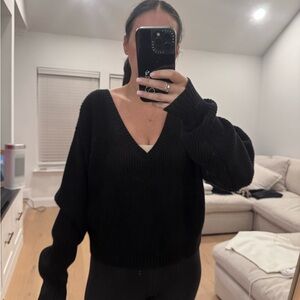 Good American Black V-Neck Sweater